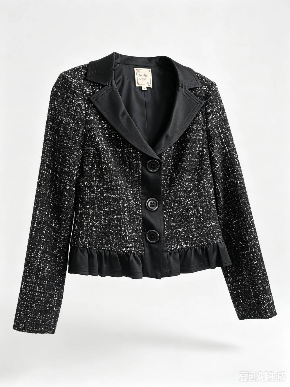 Nanette Lepore Black Tweed Ruffle-Hem Blazer